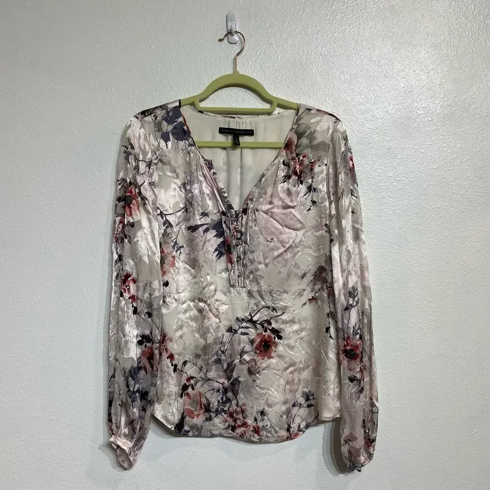 White House Black Market Floral Blouse Sz 10 - Picture 2 of 12